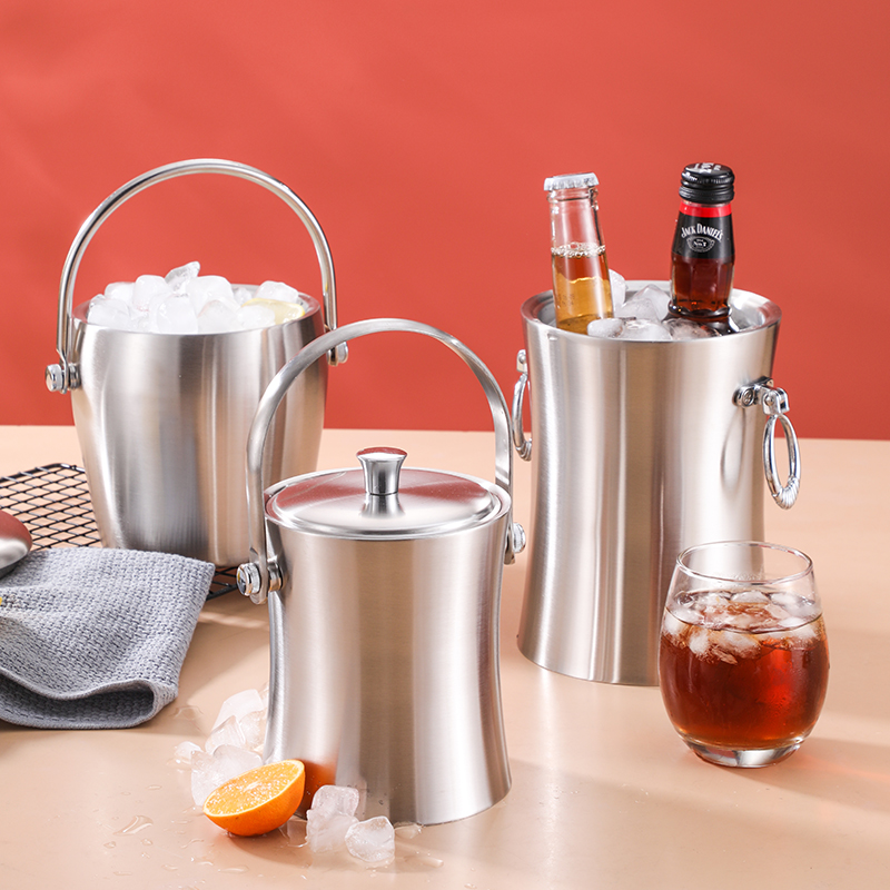 不锈钢啤酒小冰桶带盖手提冰块红酒香槟冰酒桶酒吧ktv冰镇桶商用