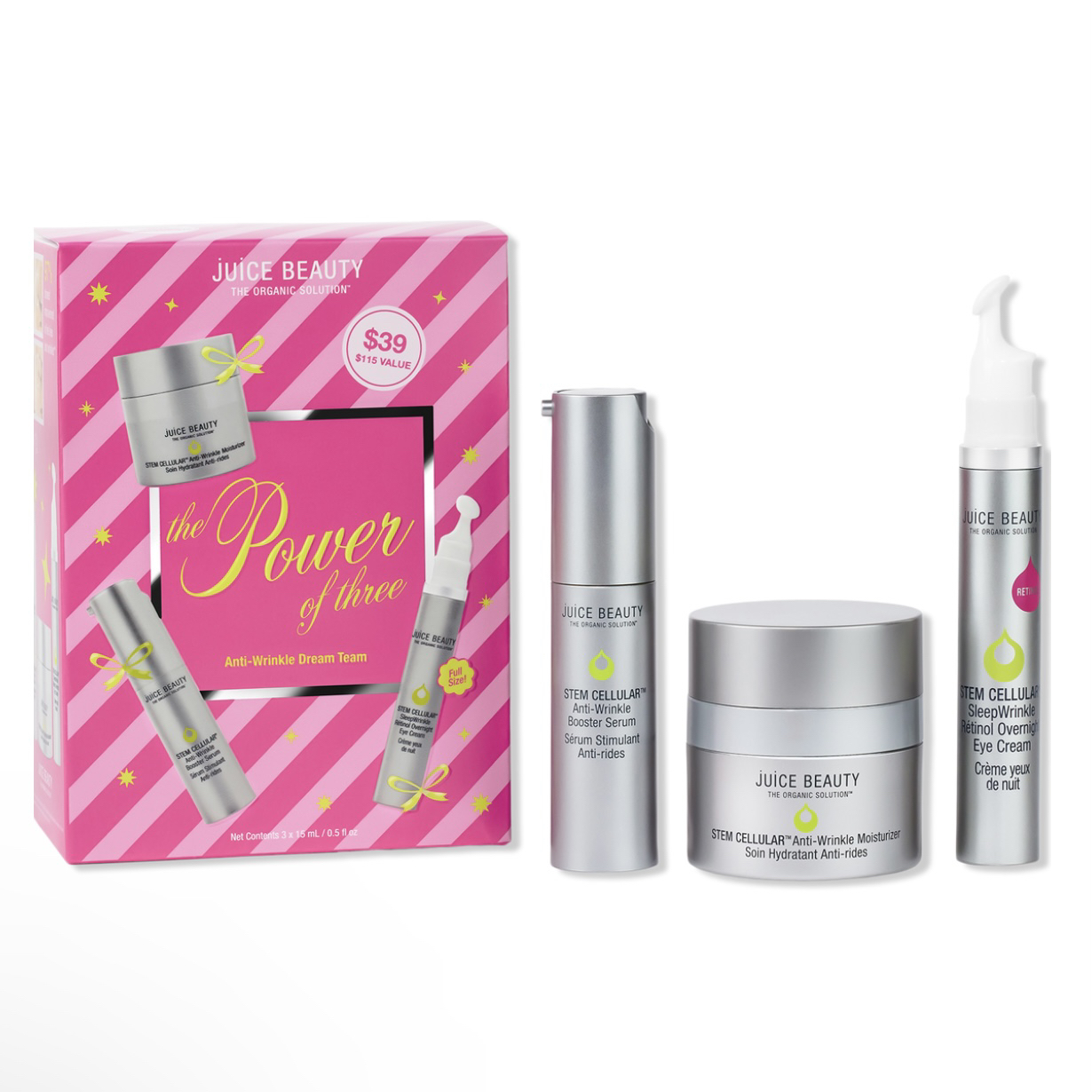 美国JuiceBeauty细胞修护眼霜+面霜+精华3件套装15ml抗皱淡纹紧致