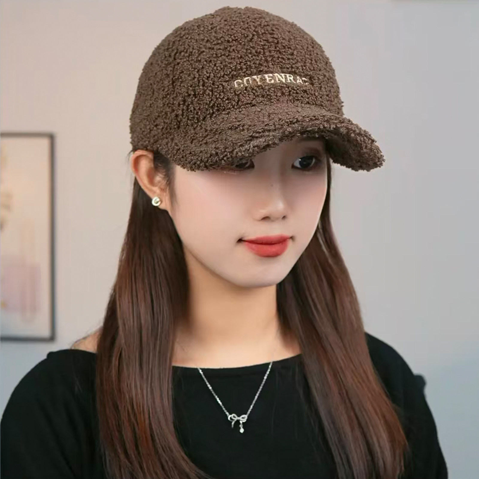 韩版新款秋冬加绒加厚刺绣冬季网红时尚鸭舌帽保暖棒球帽百搭显脸