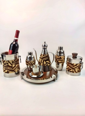 绿皮书中古风不锈钢冰酒桶样板间吧台酒具摆件厨房软装饰品组合