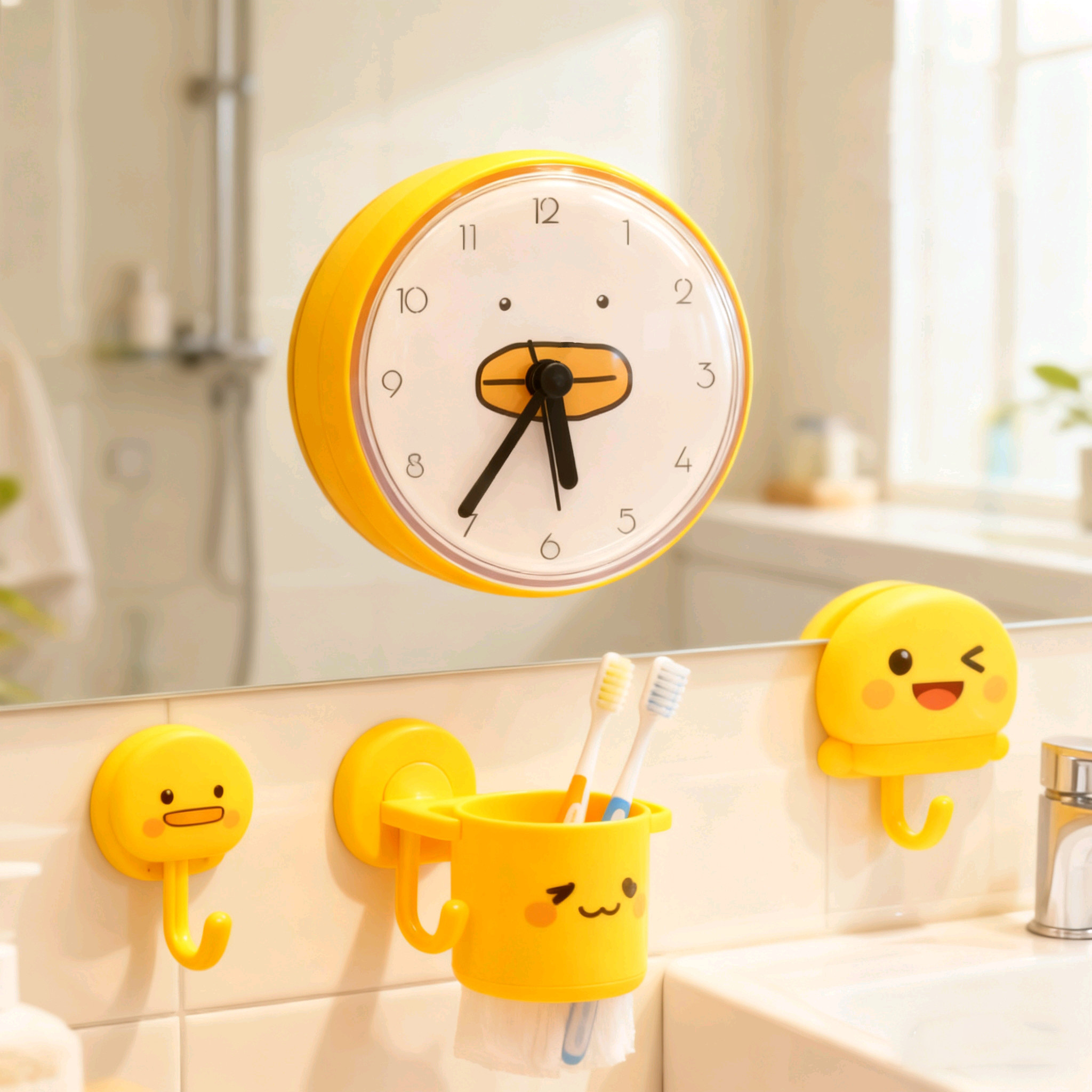 小黄鸭浴室钟表日韩静音黄色吸盘式防水吸墙挂钟厨房数字冰箱贴钟,家居饰品,挂钟,淘宝优惠券,粉丝福利购,淘宝优惠卷