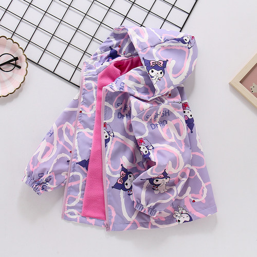 女童2025春秋季新款加绒外套儿童防风衣宝宝秋冬一体绒卡通冲锋衣