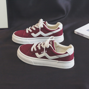 学生百搭潮鞋 厚底透气休闲板鞋 女红色韩版 人本帆布鞋