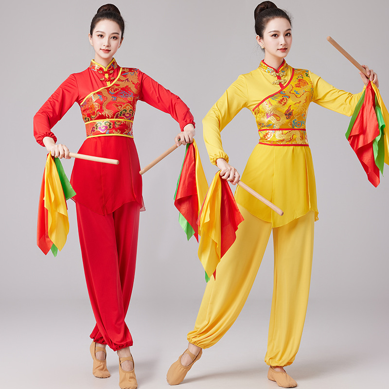 新款打鼓广场舞服装新款龙纹古典舞民族舞蹈中国风表演服长袖套装