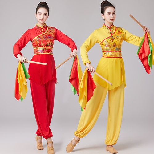 新款打鼓广场舞服装新款龙纹古典舞民族舞蹈中国风表演服长袖套装