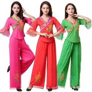 套装 新款 秧歌服民族风绣花中老年跳舞服汉服 绣花广场舞服装 经典