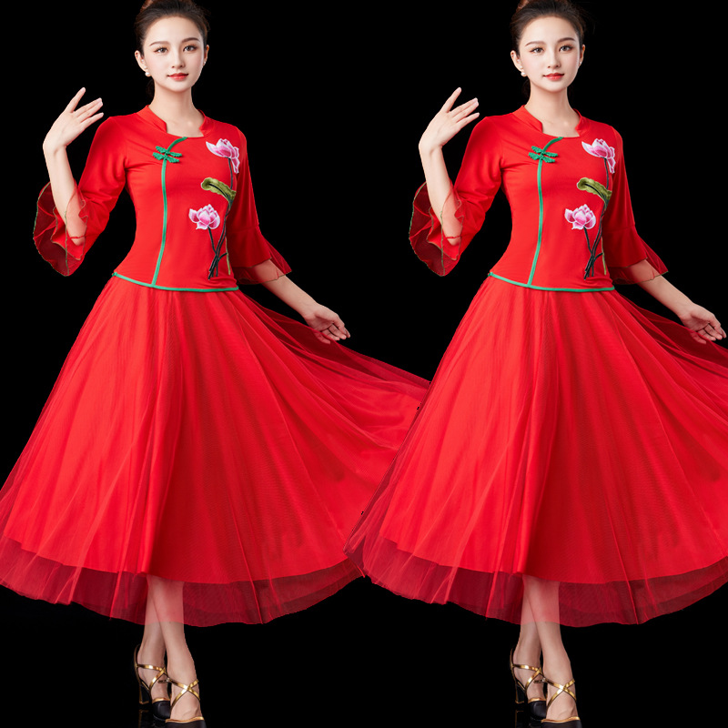 2025新款绣花广场舞服装女民族风古典舞蹈表演服中国风演出服套装