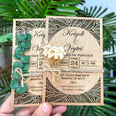 新款婚礼邀请函永生干花激光切割