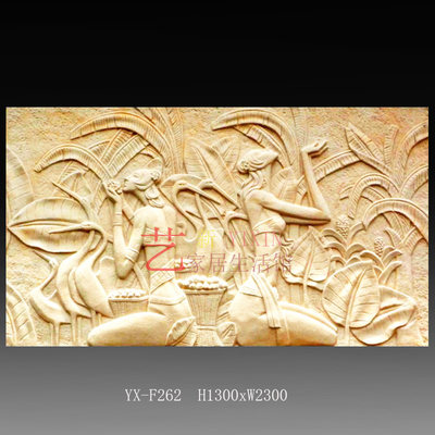 新款砂岩浮雕仿铜玻璃钢雕塑傣族少女立体壁画雕刻厂家直销定制