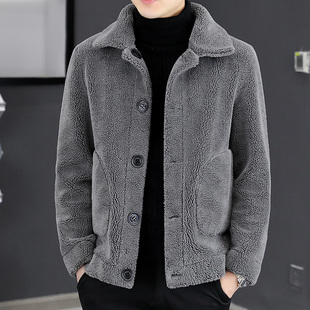 羊羔绒夹克男士加厚保暖颗粒绒秋冬男装仿羊剪绒短款双面羊绒外套