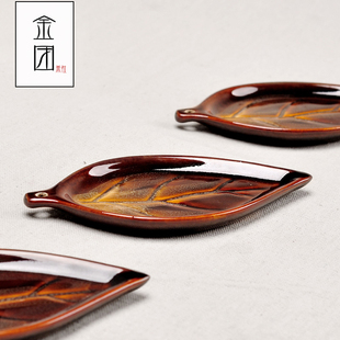 金团黑陶杯垫家用创意隔热垫防滑茶杯垫叶子杯托壶垫功夫茶道配件