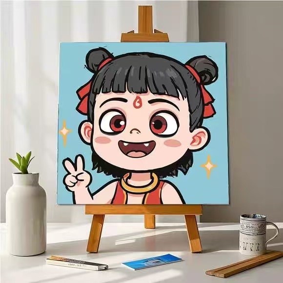 哪吒闹海DIY儿童数字油画手工填色动漫装饰画敖丙哪吒涂鸦画简单图片