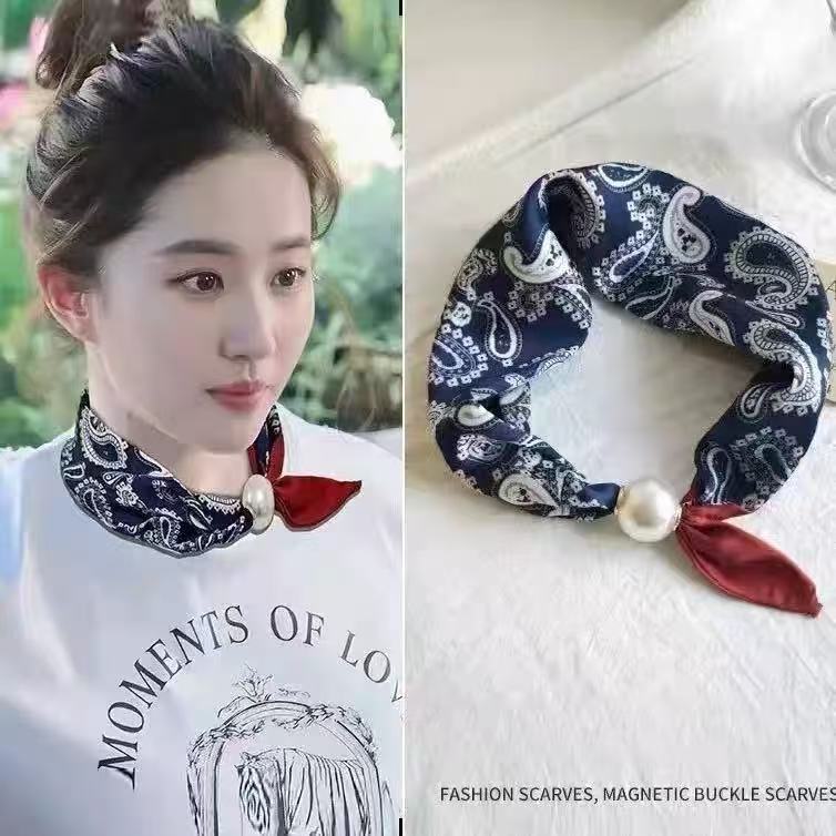 珍珠磁吸丝巾女秋冬护颈围脖