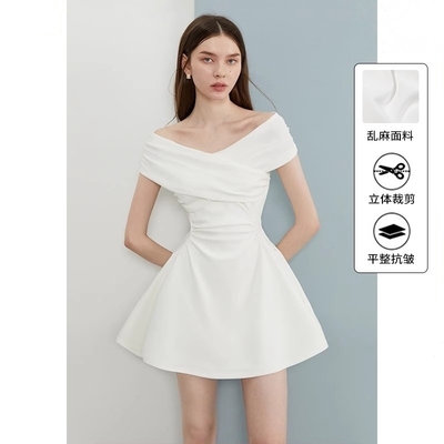 【腰精裙系列】2025年夏季新款白色收腰连衣裙女短裙小白裙