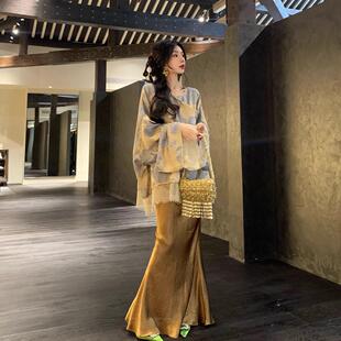 女装 国风新中式 温柔抓绉醋酸缎面鱼尾半裙 镜花瑶 STUDIO