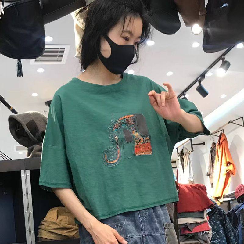 短些文艺常规贴布纯棉个性女减龄