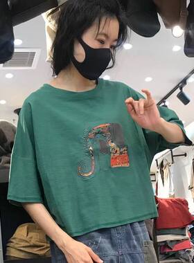 短些文艺常规贴布纯棉个性女减龄