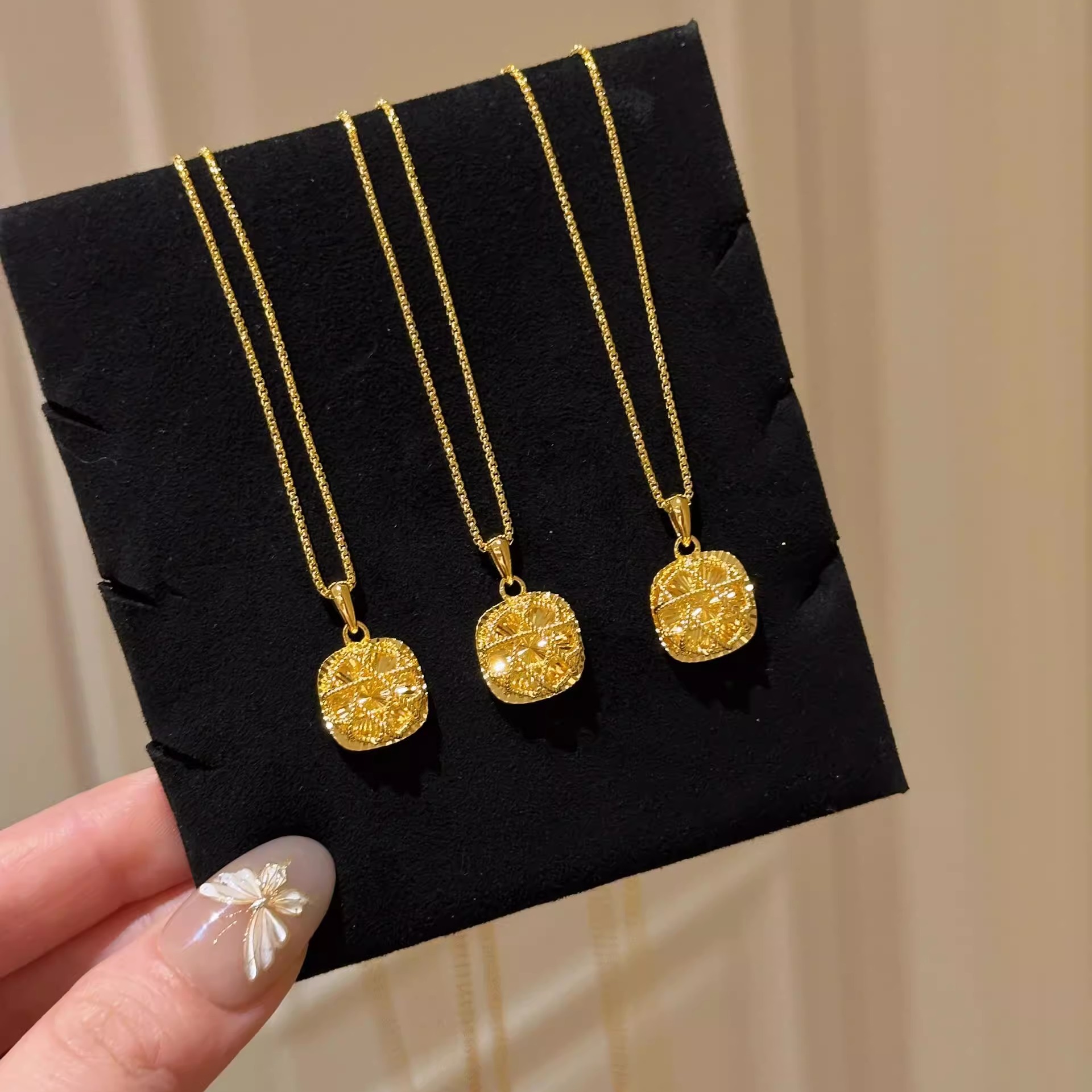 S925纯银！超闪镭射小方糖项链耳钉轻奢高级感设计纯银项链耳钉