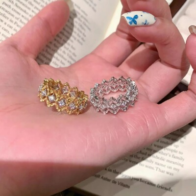 S925纯银！菱格镂空蕾丝花边纯银戒指意大利布契风高级感轻奢复古