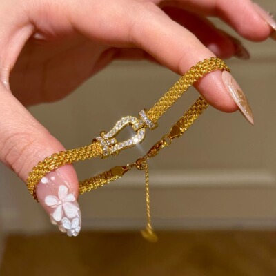 S925纯银！马蹄扣表带纯银手链意式风情编织满钻轻奢小众高级感