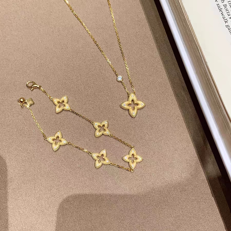 S925纯银！幸运四叶草项链手链耳钉中古拉丝工艺轻奢百搭纯银套装