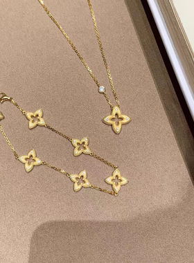 S925纯银！幸运四叶草项链手链耳钉中古拉丝工艺轻奢百搭纯银套装
