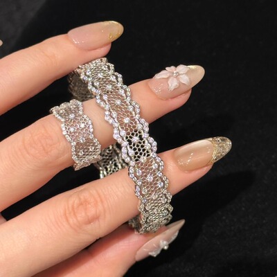 S925银！蕾丝女王花边手镯戒指套装宫廷风中古精致高级感轻奢小众