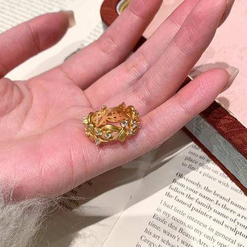 S925纯银！鸢尾花纯银戒指中古拉丝工艺轻奢高级感时尚小众百搭