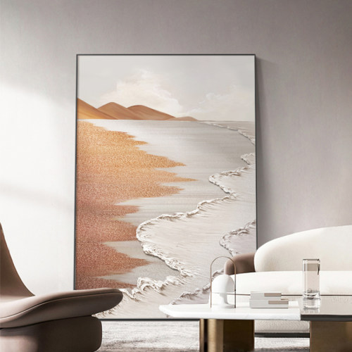 北欧客厅挂画侘寂风海浪肌理画沙