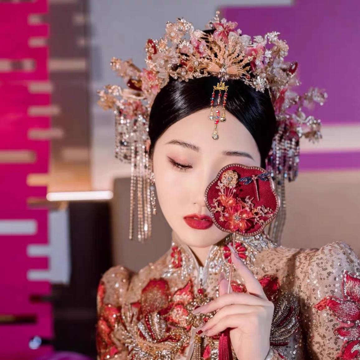 春夏款甜美减龄水晶琉璃发冠套装