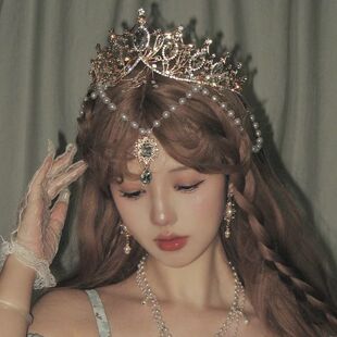 新款Lolita皇冠新娘洛丽塔王冠儿童走秀头饰黑色哥特公主流苏发冠