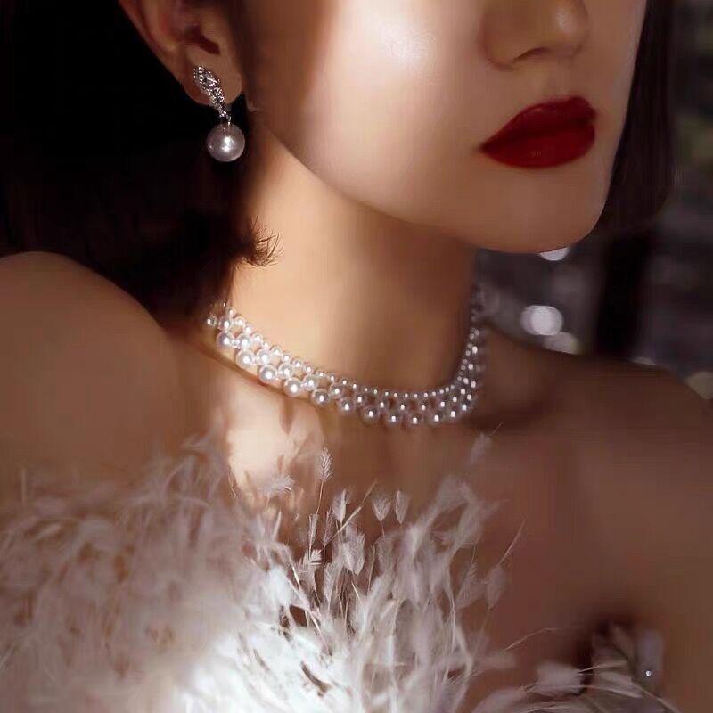 珍珠链迪丽热巴潮流婚纱礼服