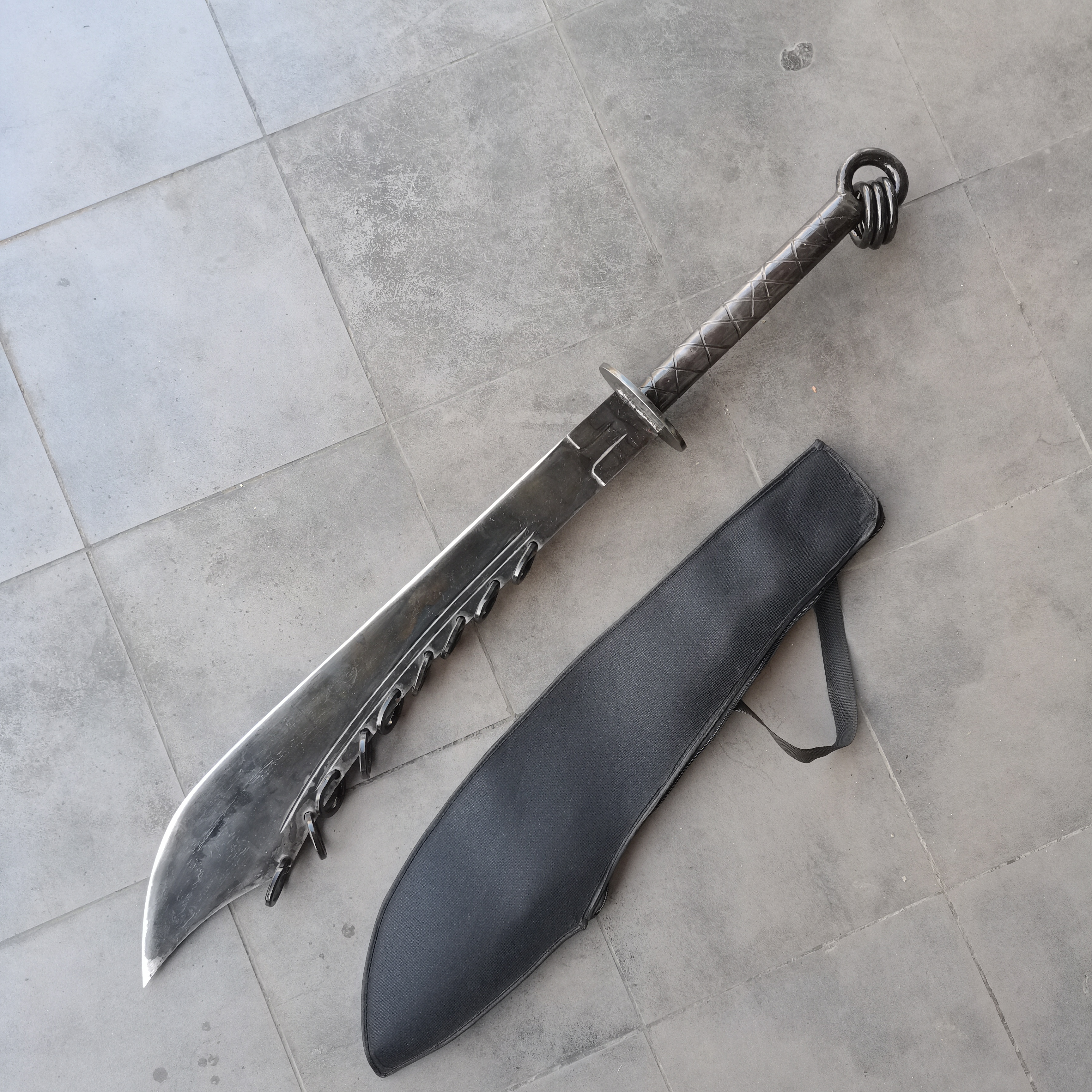 鬼头刀九环大刀 一体锻打武术器械一体长款冷兵器收藏摆件 未开刃