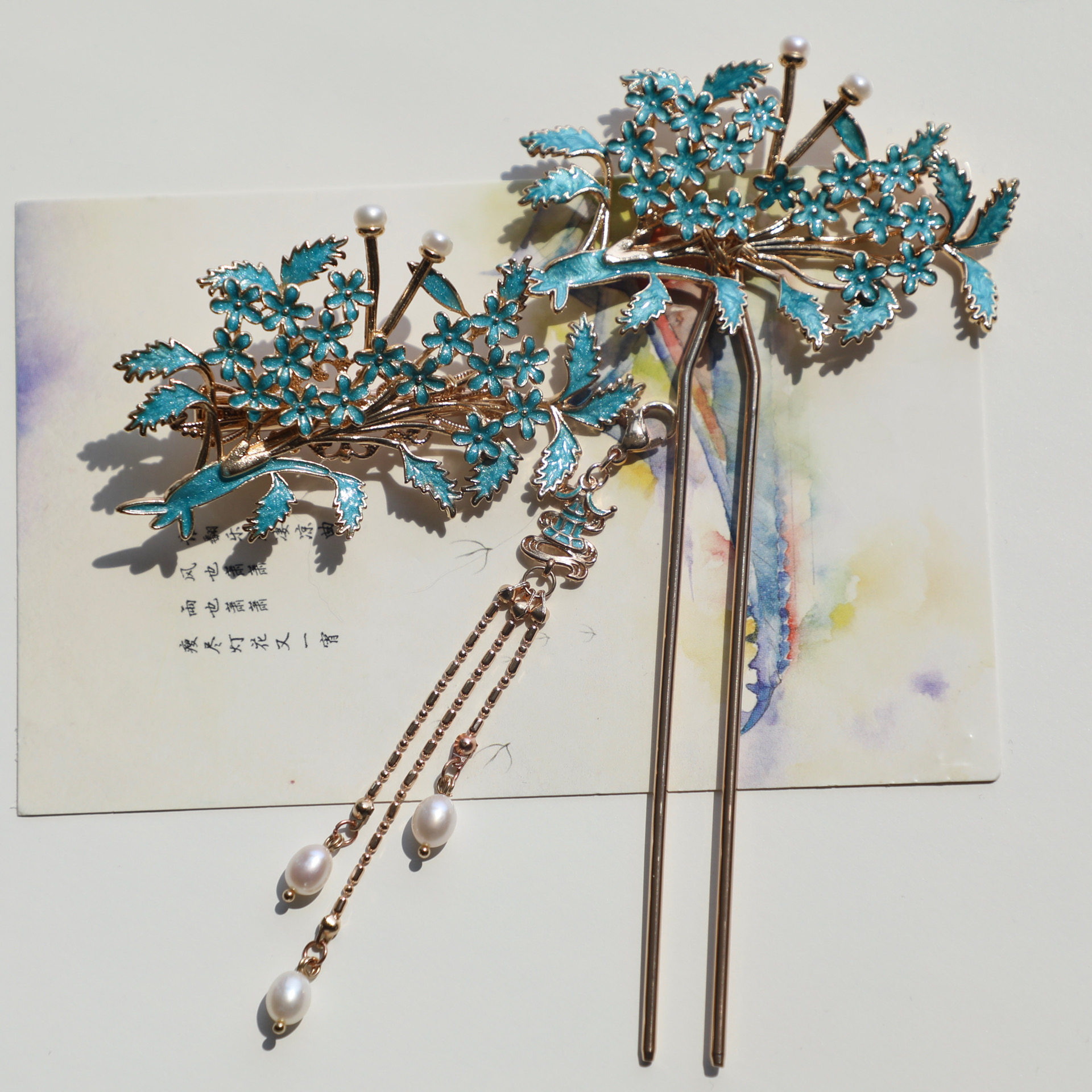 雾吟 仿点翠球梅纹头花 发钗发夹汉服配饰古风流苏发簪子故宫同款