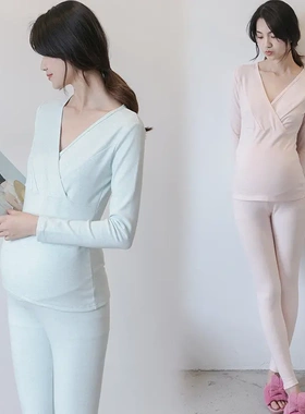 超柔孕妇秋衣秋裤套装春秋保暖内衣产后哺乳睡衣怀孕月子服01167