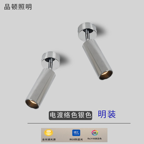 明装电渡烙色亮银色射灯中古风轻奢防眩光可调节不绣钢色复古北欧