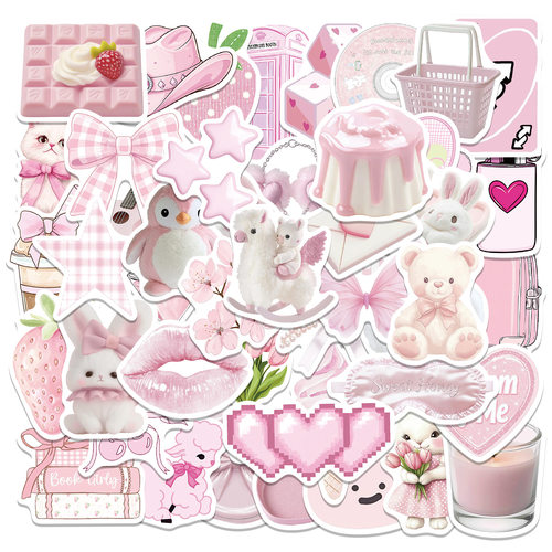 50张韩系ins风粉色可爱贴纸高颜值文创手账装饰手机电脑防水贴画