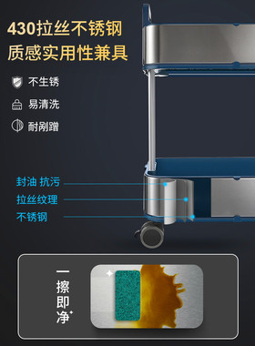 不锈钢厨房置物架落地多层微波炉架子收纳架放锅烤箱家用带滑轮