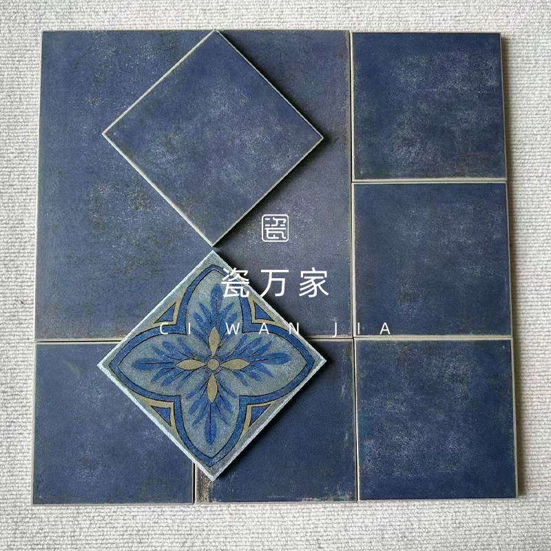 地中海蓝色仿古砖 美式乡村复古瓷砖厨房卫生间防滑地砖165x165mm
