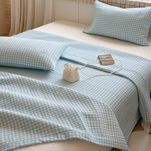 2025新款条纹格子纯棉床盖三件套双面韩式加厚床单绗缝夹棉榻榻米