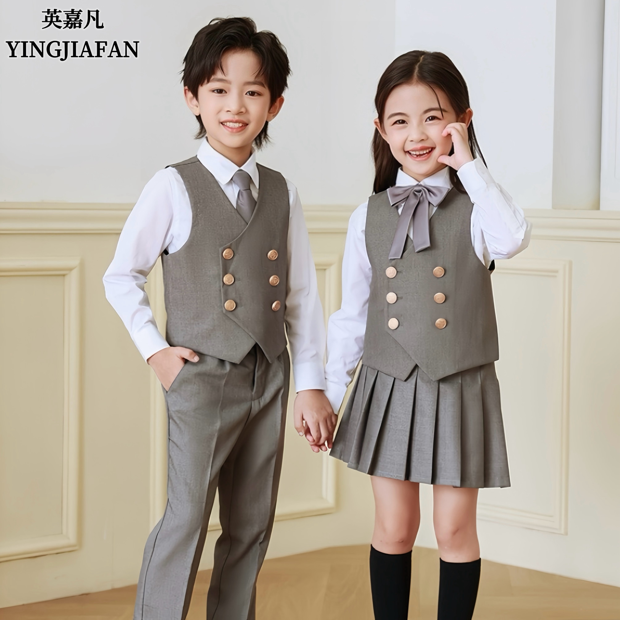 儿童合唱演出服小学生管乐团服装朗诵比赛礼服幼儿园班服三件套夏