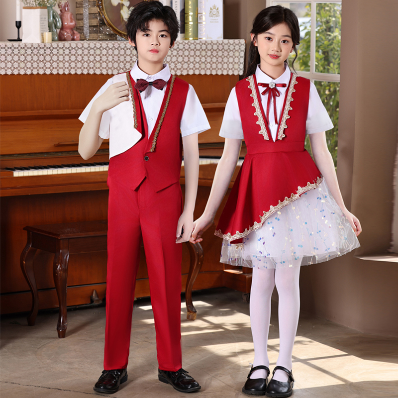新款儿童合唱服中小学生团体比赛诗歌朗诵班服表演服主持演讲礼服