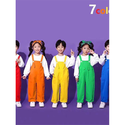 元旦儿童啦啦队演出服幼儿园背带裤表演服小学生合唱舞蹈套装秋冬