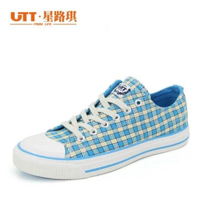 UTT春夏季新款韩版平底休闲学生格子帆布鞋平跟专柜商品