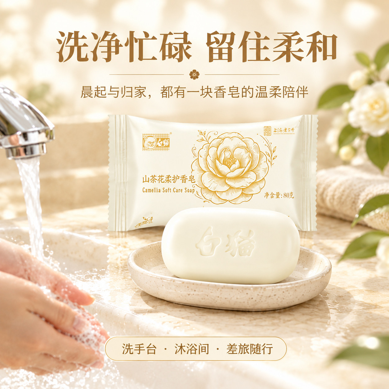 裕华山茶花柔护香皂80g男女沐浴皂身体清洁洗手皂批发好物正品