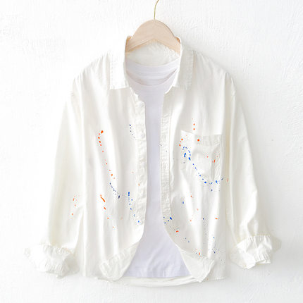 L920 休闲长袖碎花衬衫男士 个性绘画色彩衬衣外套男装  一件代发