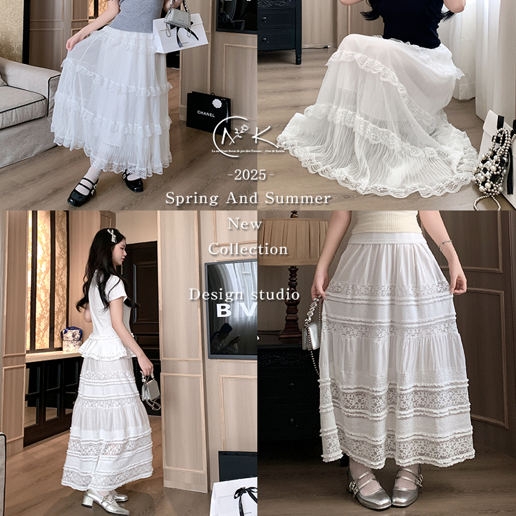 奈看半身裙2025春夏季重工蕾丝拼接ins蛋糕裙百搭洋气a字裙子