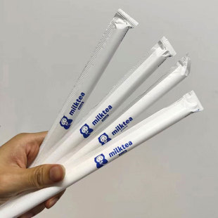 PLA环保可降解吸管耐高温独立包装果汁珍珠奶茶粗吸管蓝熊款