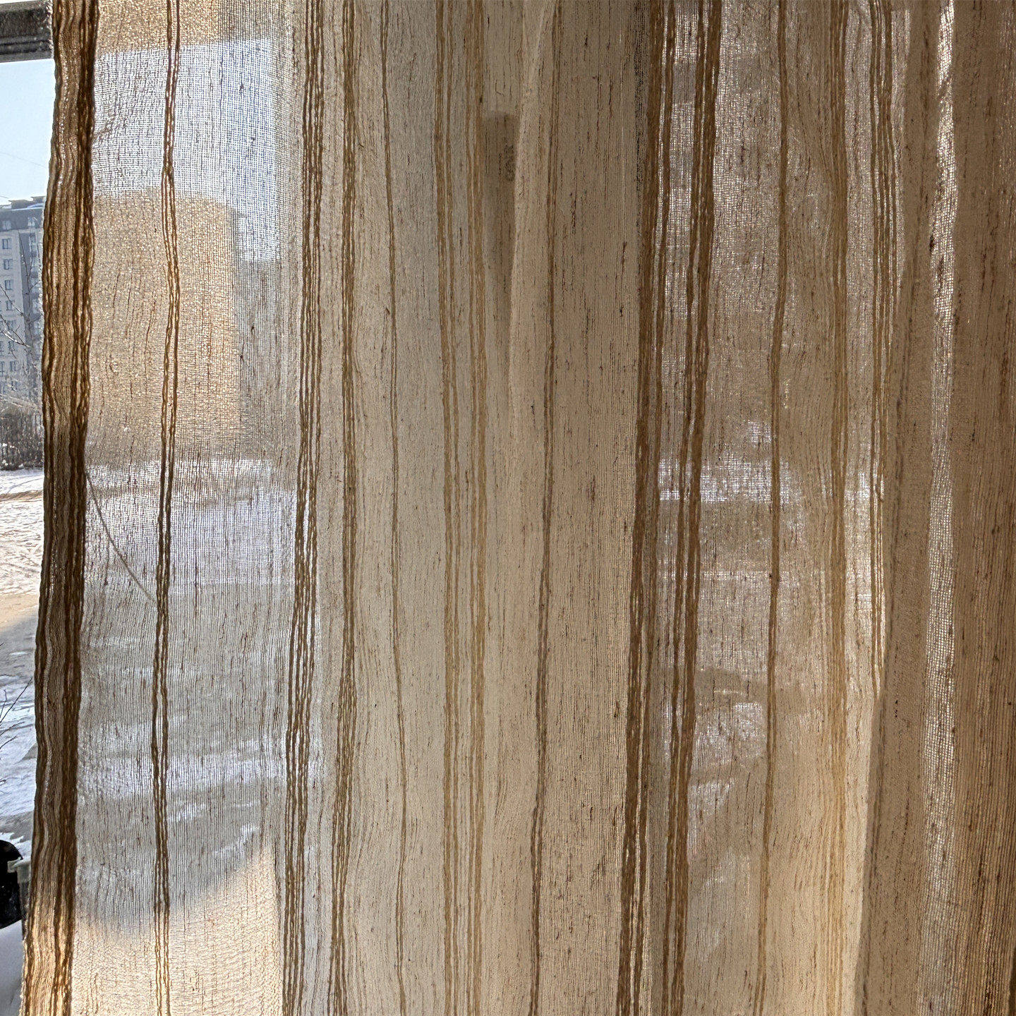 窗帘成品麻纱粗条竖纹窗帘纱阳台透气半遮光纱帘客厅落地窗纱清仓