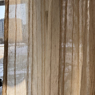 窗帘成品麻纱粗条竖纹窗帘纱阳台透气半遮光纱帘客厅落地窗纱清仓